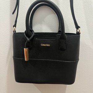 Calvin Klein Mini Black Leather Convertible Satchel Crossbody Purse